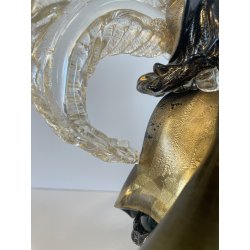 SCULTURA FIGURA MOSCHETTIERE VETRO ALFREDO MURANO BARBINI PIUMA ANNI '60 ORO