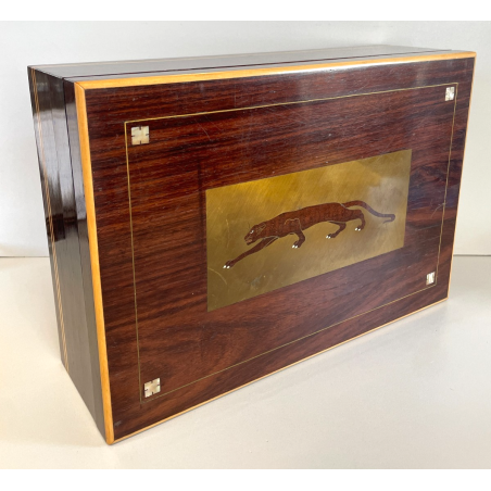 ANTICA SCATOLA GIAGUARO PORTA GIOIE LEGNO INTARSIATO OTTONE MADREPERLA SCRIGNO