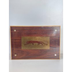 ANTICA SCATOLA GIAGUARO PORTA GIOIE LEGNO INTARSIATO OTTONE MADREPERLA SCRIGNO