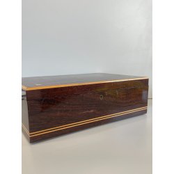 ANTICA SCATOLA GIAGUARO PORTA GIOIE LEGNO INTARSIATO OTTONE MADREPERLA SCRIGNO