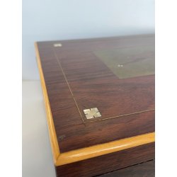 ANTICA SCATOLA GIAGUARO PORTA GIOIE LEGNO INTARSIATO OTTONE MADREPERLA SCRIGNO