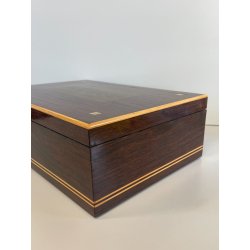 ANTICA SCATOLA GIAGUARO PORTA GIOIE LEGNO INTARSIATO OTTONE MADREPERLA SCRIGNO