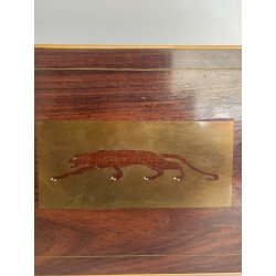 ANTICA SCATOLA GIAGUARO PORTA GIOIE LEGNO INTARSIATO OTTONE MADREPERLA SCRIGNO