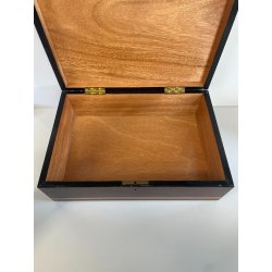 ANTICA SCATOLA GIAGUARO PORTA GIOIE LEGNO INTARSIATO OTTONE MADREPERLA SCRIGNO