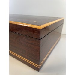 ANTICA SCATOLA GIAGUARO PORTA GIOIE LEGNO INTARSIATO OTTONE MADREPERLA SCRIGNO