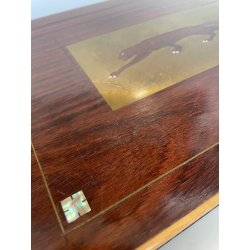 ANTICA SCATOLA GIAGUARO PORTA GIOIE LEGNO INTARSIATO OTTONE MADREPERLA SCRIGNO