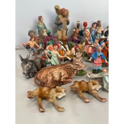 Lotto 43 pz STATUINE PRESEPE PASTA PLASTICA VARIE EPOCHE SACRO ANIMALI NATALE