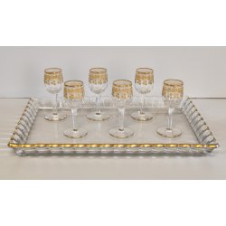 ANTICO SET ROSOLIO VASSOIO CRISTALLO Baccarat + 6 BICCHIERI DECORO ORO epoca 900