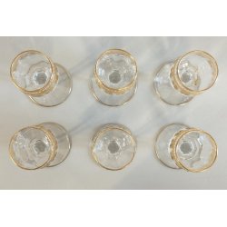 ANTICO SET ROSOLIO VASSOIO CRISTALLO Baccarat + 6 BICCHIERI DECORO ORO epoca 900