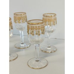 ANTICO SET ROSOLIO VASSOIO CRISTALLO Baccarat + 6 BICCHIERI DECORO ORO epoca 900