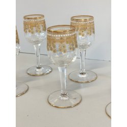 ANTICO SET ROSOLIO VASSOIO CRISTALLO Baccarat + 6 BICCHIERI DECORO ORO epoca 900