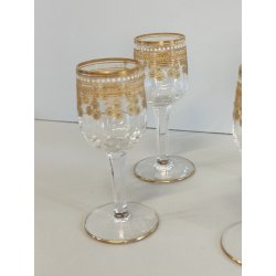 ANTICO SET ROSOLIO VASSOIO CRISTALLO Baccarat + 6 BICCHIERI DECORO ORO epoca 900