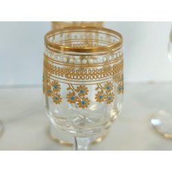 ANTICO SET ROSOLIO VASSOIO CRISTALLO Baccarat + 6 BICCHIERI DECORO ORO epoca 900