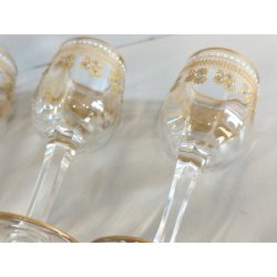 ANTICO SET ROSOLIO VASSOIO CRISTALLO Baccarat + 6 BICCHIERI DECORO ORO epoca 900