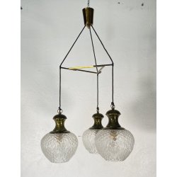 LAMPADARIO DESIGN ANNI 50 VETRO OTTONE LAMPADA SOSPENSIONE SOFFITTO VINTAGE LAMP