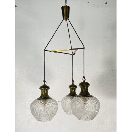 LAMPADARIO DESIGN ANNI 50 VETRO OTTONE LAMPADA SOSPENSIONE SOFFITTO VINTAGE LAMP