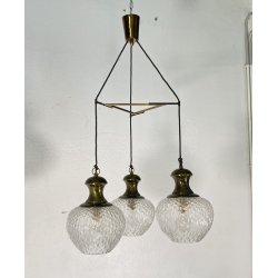 LAMPADARIO DESIGN ANNI 50 VETRO OTTONE LAMPADA SOSPENSIONE SOFFITTO VINTAGE LAMP