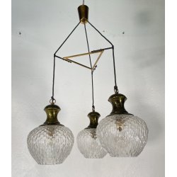 LAMPADARIO DESIGN ANNI 50 VETRO OTTONE LAMPADA SOSPENSIONE SOFFITTO VINTAGE LAMP