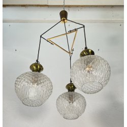 LAMPADARIO DESIGN ANNI 50 VETRO OTTONE LAMPADA SOSPENSIONE SOFFITTO VINTAGE LAMP