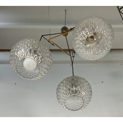LAMPADARIO DESIGN ANNI 50 VETRO OTTONE LAMPADA SOSPENSIONE SOFFITTO VINTAGE LAMP