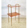 TAVOLINO DESIGN ANNI 50 LEGNO OTTONE 2 RIPIANI ETAGERE TAVOLO LIBRERIA VINTAGE