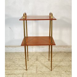 TAVOLINO DESIGN ANNI 50 LEGNO OTTONE 2 RIPIANI ETAGERE TAVOLO LIBRERIA VINTAGE