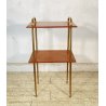 TAVOLINO DESIGN ANNI 50 LEGNO OTTONE 2 RIPIANI ETAGERE TAVOLO LIBRERIA VINTAGE