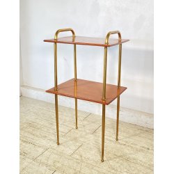 TAVOLINO DESIGN ANNI 50 LEGNO OTTONE 2 RIPIANI ETAGERE TAVOLO LIBRERIA VINTAGE
