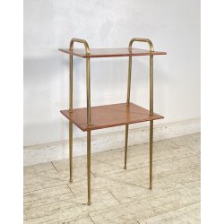 TAVOLINO DESIGN ANNI 50 LEGNO OTTONE 2 RIPIANI ETAGERE TAVOLO LIBRERIA VINTAGE