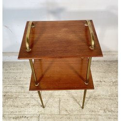 TAVOLINO DESIGN ANNI 50 LEGNO OTTONE 2 RIPIANI ETAGERE TAVOLO LIBRERIA VINTAGE