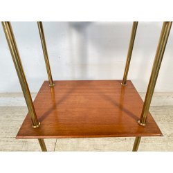 TAVOLINO DESIGN ANNI 50 LEGNO OTTONE 2 RIPIANI ETAGERE TAVOLO LIBRERIA VINTAGE