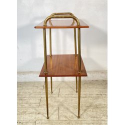 TAVOLINO DESIGN ANNI 50 LEGNO OTTONE 2 RIPIANI ETAGERE TAVOLO LIBRERIA VINTAGE