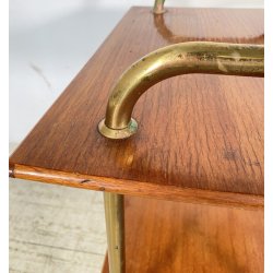 TAVOLINO DESIGN ANNI 50 LEGNO OTTONE 2 RIPIANI ETAGERE TAVOLO LIBRERIA VINTAGE