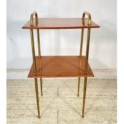 TAVOLINO DESIGN ANNI 50 LEGNO OTTONE 2 RIPIANI ETAGERE TAVOLO LIBRERIA VINTAGE
