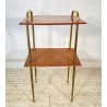 TAVOLINO DESIGN ANNI 50 LEGNO OTTONE 2 RIPIANI ETAGERE TAVOLO LIBRERIA VINTAGE
