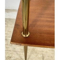 TAVOLINO DESIGN ANNI 50 LEGNO OTTONE 2 RIPIANI ETAGERE TAVOLO LIBRERIA VINTAGE