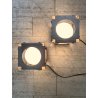 COPPIA LAMPADA TAVOLO CUBICA ACCIAIO SFERA VETRO ABATJOUR DESIGN BRUTALISTA '70s