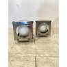 COPPIA LAMPADA TAVOLO CUBICA ACCIAIO SFERA VETRO ABATJOUR DESIGN BRUTALISTA '70s