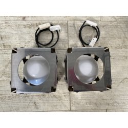 COPPIA LAMPADA TAVOLO CUBICA ACCIAIO SFERA VETRO ABATJOUR DESIGN BRUTALISTA '70s