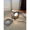 COPPIA LAMPADA TAVOLO CUBICA ACCIAIO SFERA VETRO ABATJOUR DESIGN BRUTALISTA '70s