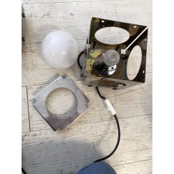 COPPIA LAMPADA TAVOLO CUBICA ACCIAIO SFERA VETRO ABATJOUR DESIGN BRUTALISTA '70s