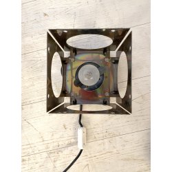 COPPIA LAMPADA TAVOLO CUBICA ACCIAIO SFERA VETRO ABATJOUR DESIGN BRUTALISTA '70s