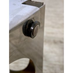 COPPIA LAMPADA TAVOLO CUBICA ACCIAIO SFERA VETRO ABATJOUR DESIGN BRUTALISTA '70s