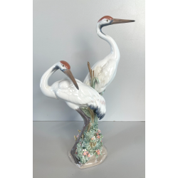 ANTICA PORCELLANA FIRMATA LLADRO COPPIA GRU ANNI 70 SMALTATE FIGURA SCULTURA