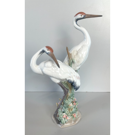 ANTICA PORCELLANA FIRMATA LLADRO COPPIA GRU ANNI 70 SMALTATE FIGURA SCULTURA