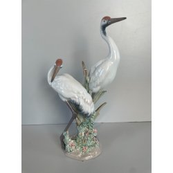 ANTICA PORCELLANA FIRMATA LLADRO COPPIA GRU ANNI 70 SMALTATE FIGURA SCULTURA