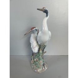 ANTICA PORCELLANA FIRMATA LLADRO COPPIA GRU ANNI 70 SMALTATE FIGURA SCULTURA