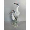 ANTICA PORCELLANA FIRMATA LLADRO COPPIA GRU ANNI 70 SMALTATE FIGURA SCULTURA