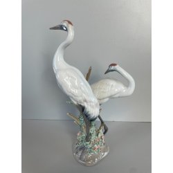ANTICA PORCELLANA FIRMATA LLADRO COPPIA GRU ANNI 70 SMALTATE FIGURA SCULTURA