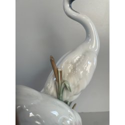 ANTICA PORCELLANA FIRMATA LLADRO COPPIA GRU ANNI 70 SMALTATE FIGURA SCULTURA